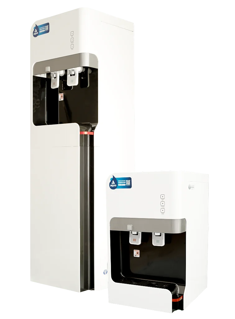 Dispensadores de agua filtrada por ósmosis inversa Aura TOWER y Aura TOP para hogar y oficina